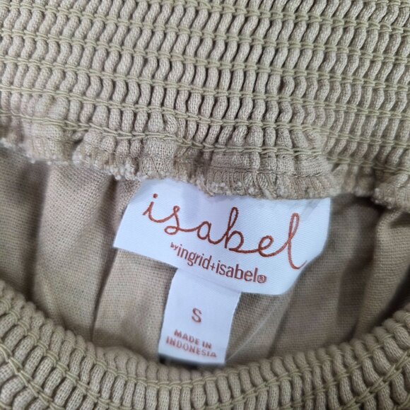 Womens Ingrid & Isabel Maternity Smocked Waist Tan Linen Blend Pants Size S - Picture 2 of 9